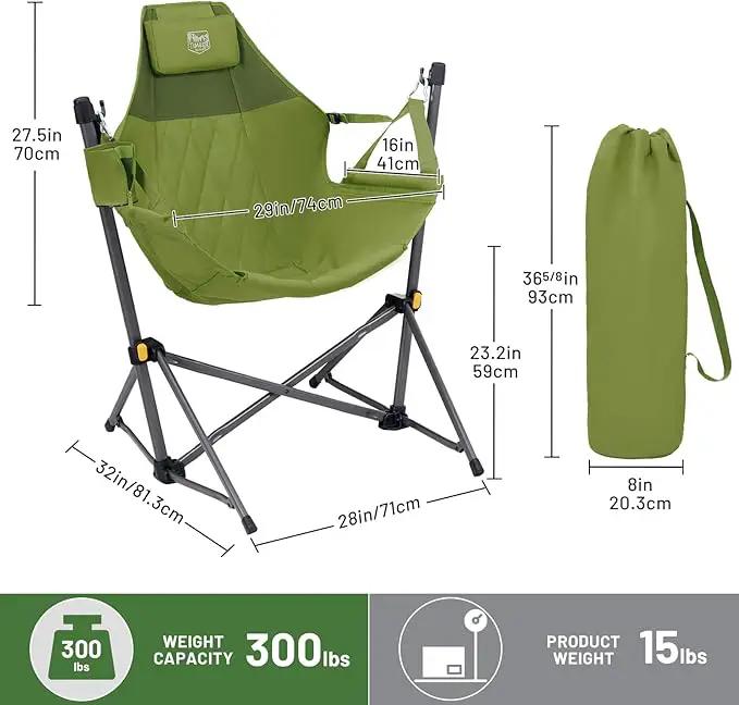 TIMBER RIDGE Hammock Camping Chair with Adjustable Backrest, Heavy Duty Folding Hammock Chair Supports 300lbs, Portable Hammock Chair for Camping, Travelling and Patio, Green 2 Pack by GreenHaven Gardens