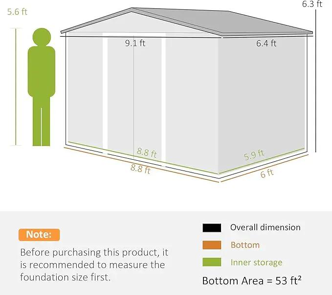 Outsunny 9' x 6' Outdoor Storage Shed, Garden Tool Metal Shed with Foundation Kit, Double Lockable Door, Air Vents and Sloping Roof, for Backyard, Patio, Lawn, Light Brown by GreenHaven Gardens