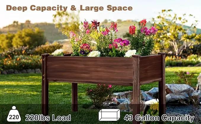 LZRS Raised Garden Bed Outdoor Planter Box with Legs for Herbs, Vegetables, Flowers, Great for Outdoor Patio, Yard and Deck, 220lb Capacity, Carbonized by GreenHaven Gardens