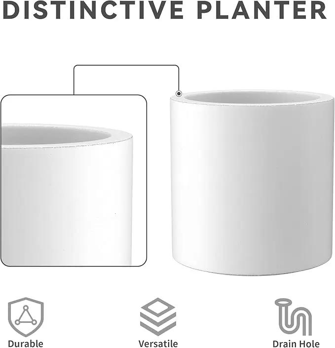 Kante 15.7" Dia Round Concrete Planter, Modern Style Large Cylindrical Plant Pot with Drainage Hole and Rubber Plug for Indoor Outdoor Patio, White by GreenHaven Gardens