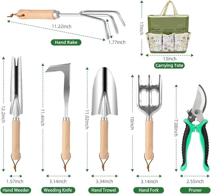 9-Piece Premium Gardening Tool Set for Women - Heavy Duty Stainless Steel Rust-Proof Tools with Fashion Storage Tote | Perfect Gardening Gifts for Mom, Mother's Day, Birthday & Outdoor (Green) by GreenHaven Gardens