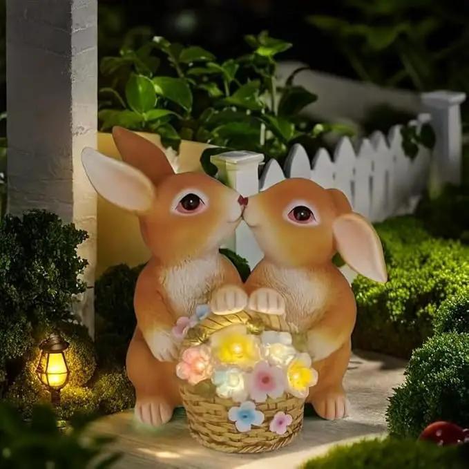 Solar Rabbit Garden Statues Easter Decorations Yard Animals Statue Home Garden Resin Rabbit Figurine Bunny Statue,Gifts for Mom Grandma Women Outside Lawn Ornaments Porch Patio Balcony Yard Home by GreenHaven Gardens
