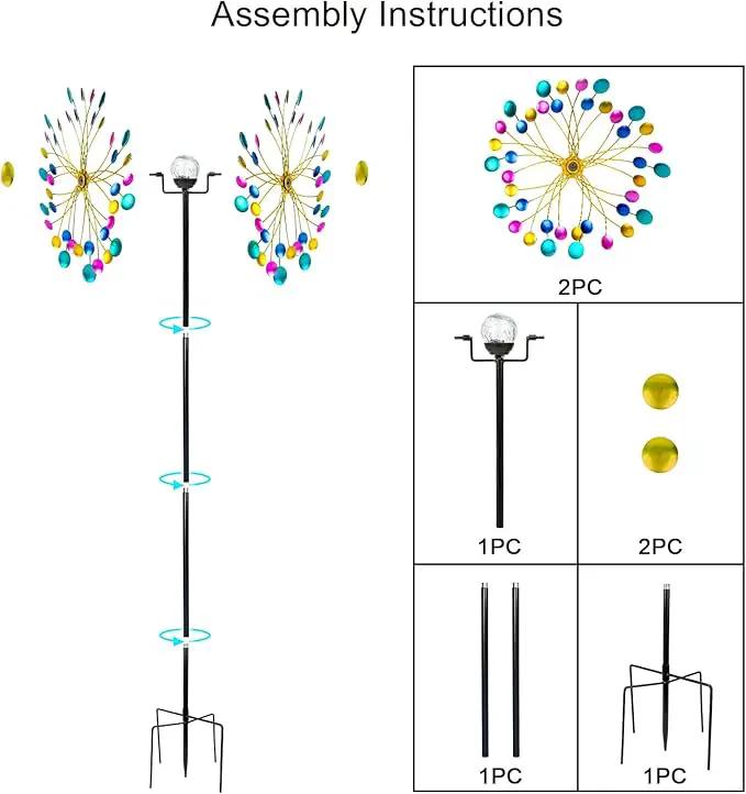 Solar Wind Spinners for Yard and Garden- 58.2 Inch Metal Wind Sculptures Outdoor Clearance Kinetic Windmills with Multi Color Led Glass Ball (Polka Dots) by GreenHaven Gardens