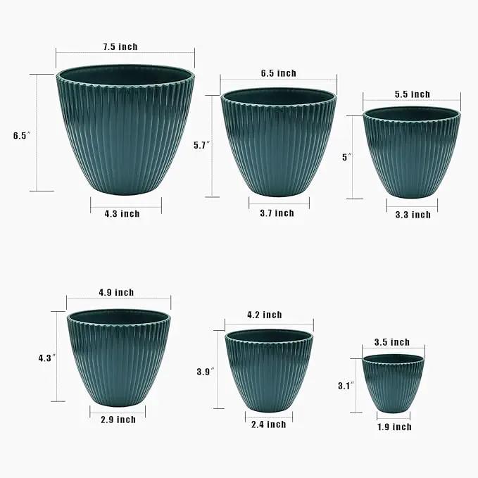 Plant Planters with Drainage Holes and Trays Pack of 6 Plant Pots Indoor and Outdoor Flowers Pots Different Size Plastic Pots, Dark Green by GreenHaven Gardens