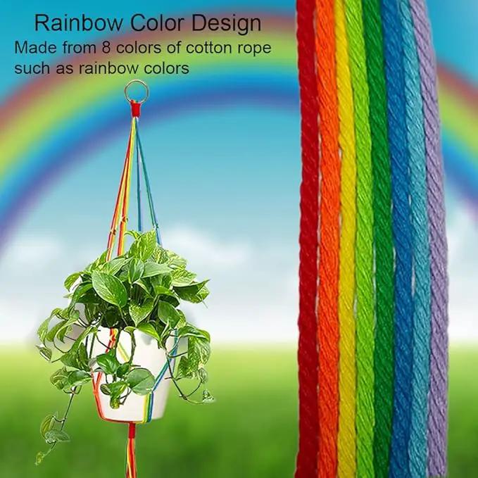 Rainbow Macrame Plant Hangers Indoor Outdoor, 3 Pack Different Size Flower Pot Holder Hanging Plant Holder for Windows Garden Boho Home Decor by GreenHaven Gardens