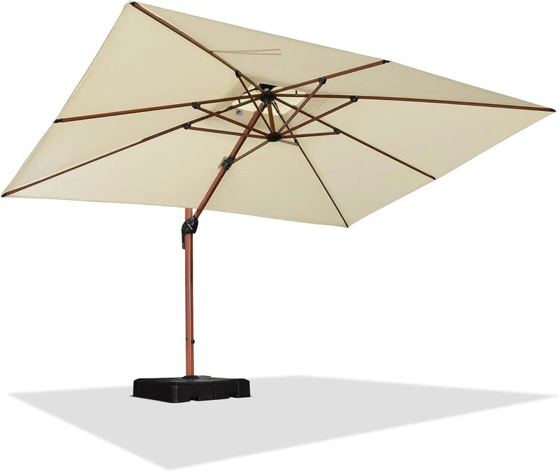 PURPLE LEAF 9' X 12' Double Top Deluxe Wood Pattern Rectangle Patio Umbrella Offset Hanging Umbrella Outdoor Market Umbrella Garden Umbrella, Cream by GreenHaven Gardens