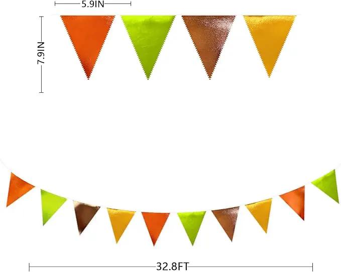Fall Party Decorations Orange Green Gold Brown Metallic Fabric Triangle Pennant Flag Bunting Banner for Fall Autumn Thanksgiving Wedding Birthday Baby Shower Bridal Shower Engagement Party Supplies by GreenHaven Gardens