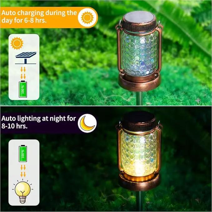 Outdoor Garden Decor, 2 Pack Solar Lantern Waterproof Warmwhite Mason Jar Hanging Lights, Porch Decorative for Garden Yard Patio Backyard Deck Courtyard Lawn by GreenHaven Gardens