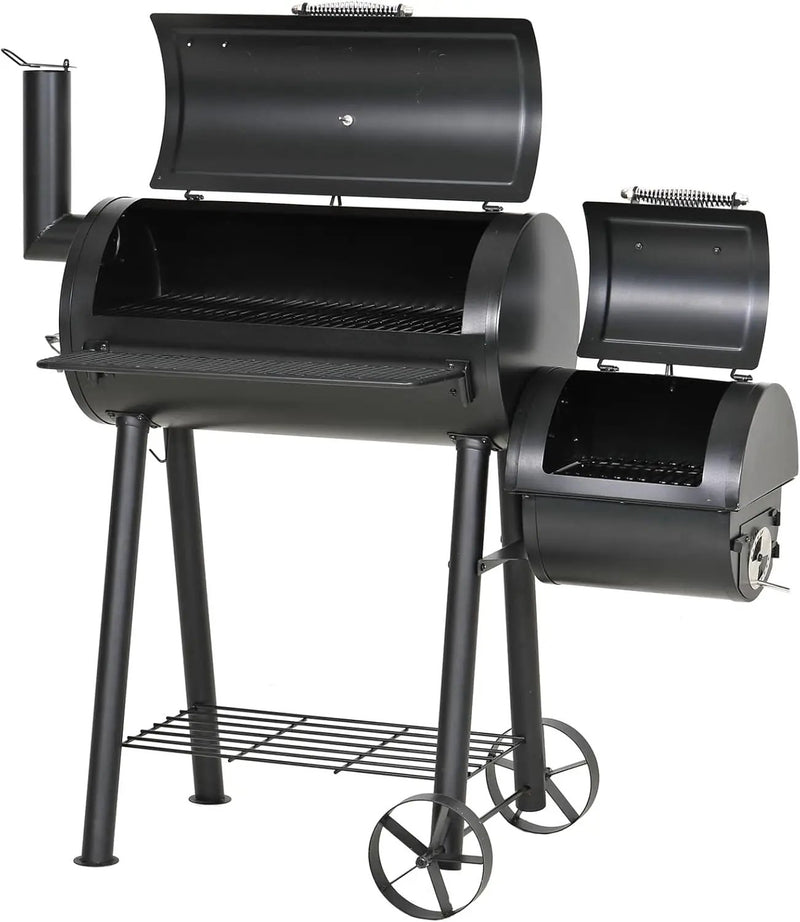 GREEN PARTY Offset Smoker Charcoal Grills with 28 Inch Cook Chamber, Barrel Smoker and Charcoal Grill Combo, 512 Sq. In. Space Barrel Smoker Grill for Outdoor BBQ Patio Backyard Cooking by GreenHaven Gardens