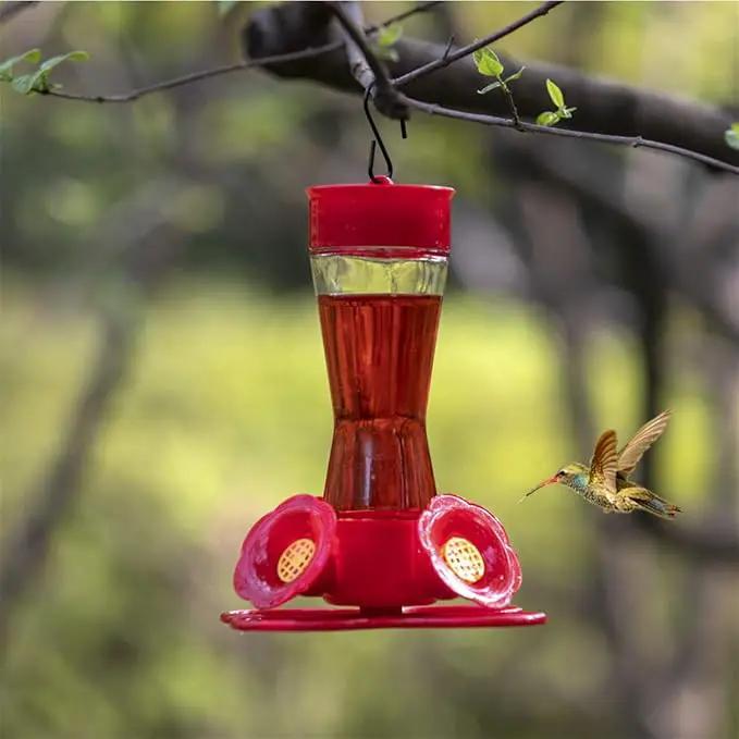 Nature's Rhythm Bird Feeder 4 bee Guard Plastic Feeding Port 8oz Glass Pinch Waist Hummingbird Feeder,1pcs by GreenHaven Gardens