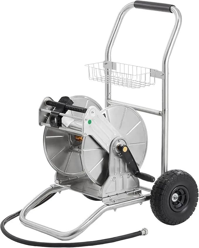 Giraffe Tools Garden Hose Reel Cart with Wheels, Stainless Steel Heavy Duty Water Hose Reel Cart, 200 ft of 1/2 Capacity, Mobile for Outside by GreenHaven Gardens