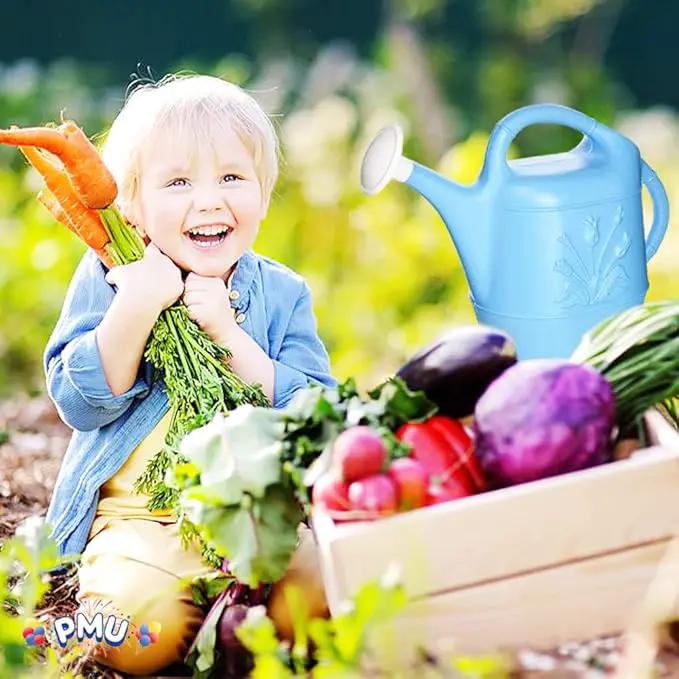 PMU 2 Gallon Watering Can - Garden Watering Can for Indoor & Outdoor Plants - Plastic Water Can with Detachable Sprinkler Head - Large Water Pot, Made in USA - Blue Pkg/3 by GreenHaven Gardens