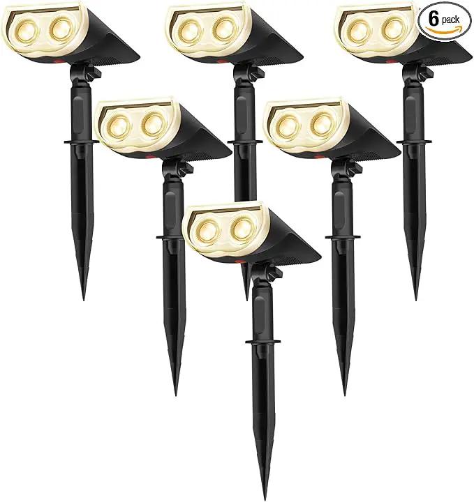 Linkind StarRayS Solar Lights Outdoor, 350LM Solar Spot Lights Outdoor, IP67 Waterproof Solar Lights for Garden, Yard, Landscape and Walkway, Warm White, 6 Pack by GreenHaven Gardens