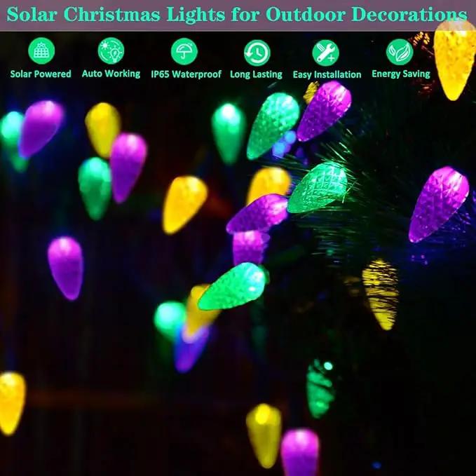 Solar Mardi Gras Lights, Yellow Green Purple Decor Lights, 100 LEDs 8 Modes Waterproof Solar Outdoor C6 Strawberry Garden Lights for Mardi Gras, Camping, Holiday, Arbor, Fence, Balcony Decorations by GreenHaven Gardens