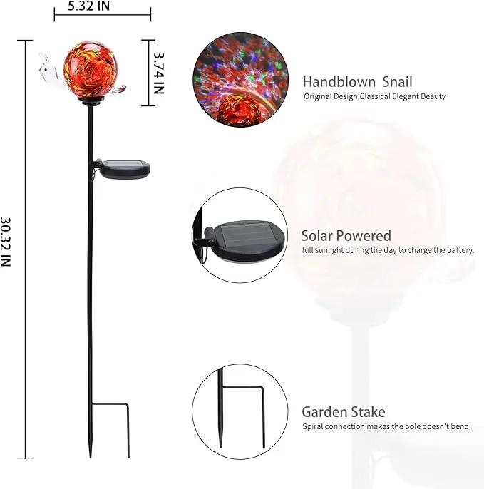 Solar Garden Decoration Outdoor Snail Lights, Hand Blown Glass Waterproof Solar Light Stake Decorate Paths, Pathways, Lawns and Yards Art for Mom, Mother's Day Gifts by GreenHaven Gardens
