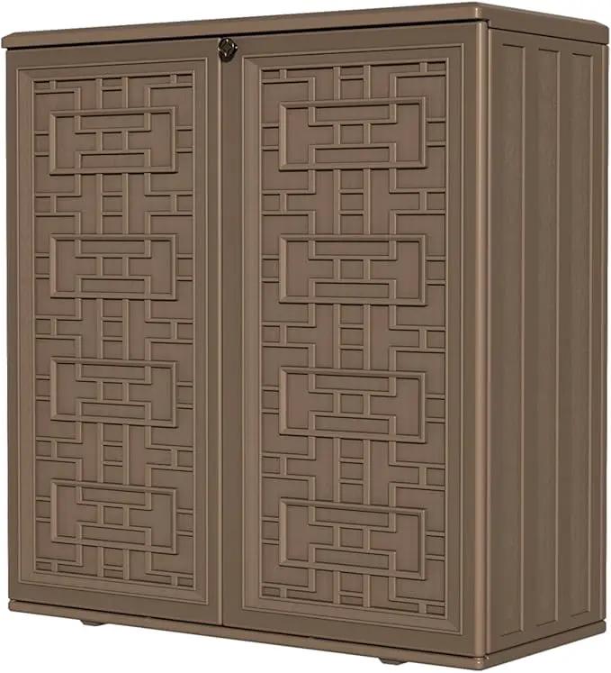 HOMSPARK Indoor/Outdoor Storage Cabinet with Doors and Shelf, 34”x16”x36” HDPE Plastic Storage Box for Bedroom, Bathroom, Living Room, Balcony, Multi-Purpose for Toys, Kitchen Tools, Coffee by GreenHaven Gardens