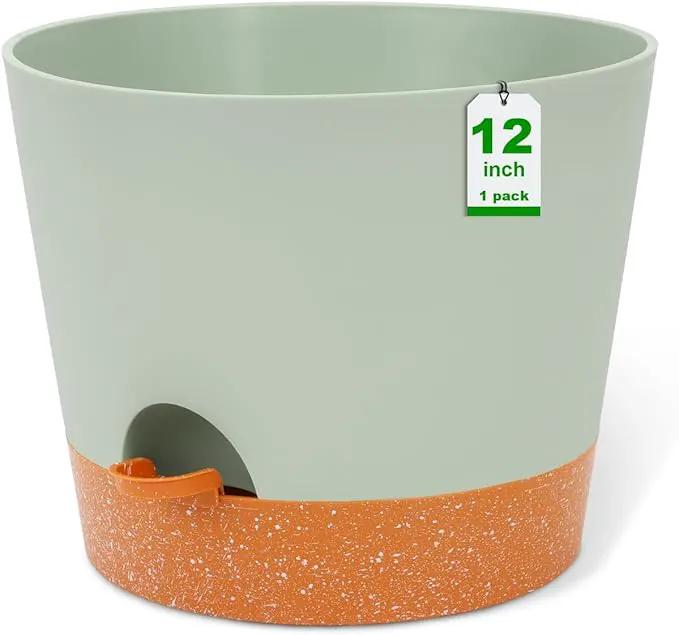 GARDIFE 12 inch Plant Pots, planters, Self Watering Pots, Large Plastic Flower pots with Deep Reservior and High Drainage Holes for Indoor Outdoor Plants and Flowers, Green by GreenHaven Gardens