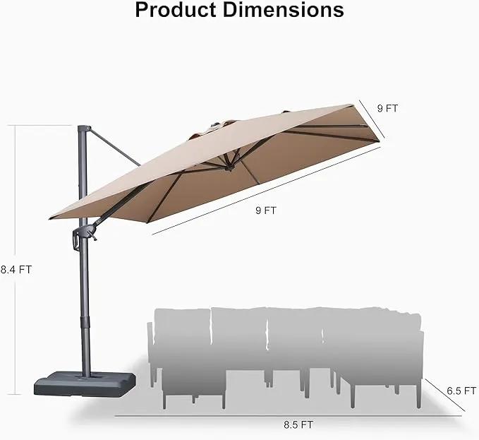 PURPLE LEAF 9 FT Cantilever Patio Umbrella Outdoor Aluminum Offset Square Umbrella with 3 Years Fade Resistance Recycled Fabric and 360-degree Rotation for Deck Pool Garden, Sand Dune by GreenHaven Gardens