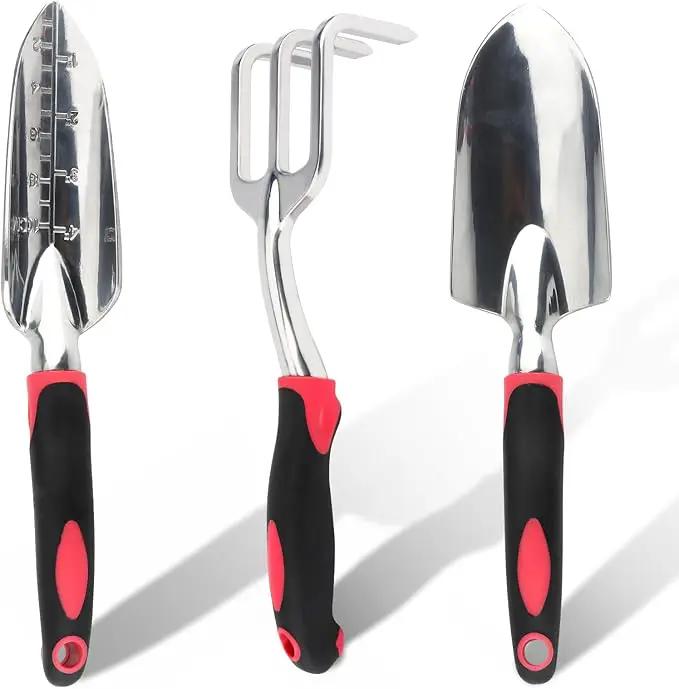 Garden Tool Set, 3PCS Heavy Duty Aluminum Gardening Tools with Soft Non-Slip Ergonomic Handle, Including Hand Trowel, Transplant Trowel and Cultivator Hand Rake for Planting, Digging, Weeding by GreenHaven Gardens