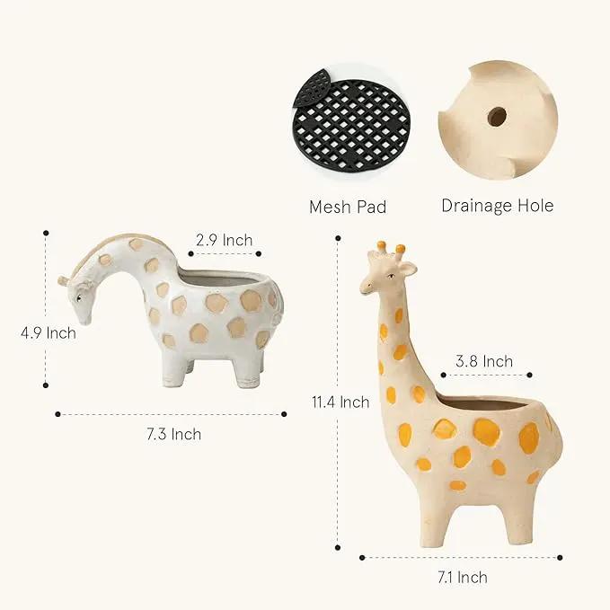 LA JOLIE MUSE Ceramic Giraffe Succulent Planter Animal Plant Pots - 11.4 + 4.9 Inch Tall Cute Rough Pottery Indoor Flower Pots, Home Decor by GreenHaven Gardens