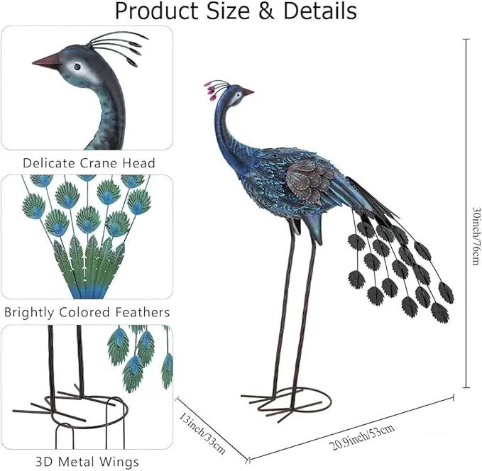 VEWOGARDEN 2 Pack Peacock Outdoor Garden Sculptures & Statues Metal Peacock Yard Art for Lawn Patio Pool Outside Decorations by GreenHaven Gardens