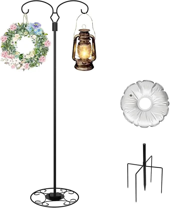 Liitrton 62.6 Inch Shepherds Hooks for Outdoor, Adjustbale Double Shepherds Hooks Hummingbird Feeder Stand Bird Feeder Pole Wind Chime Stand with Round Base, 4 Prongs Base and Water Weight Bag by GreenHaven Gardens