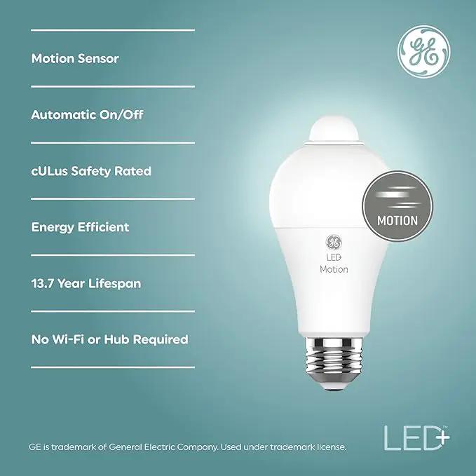 GE LED+ Motion Sensor LED Light Bulbs, 12W, Outdoor Security Lights, A21, Warm White (2 Pack) by GreenHaven Gardens