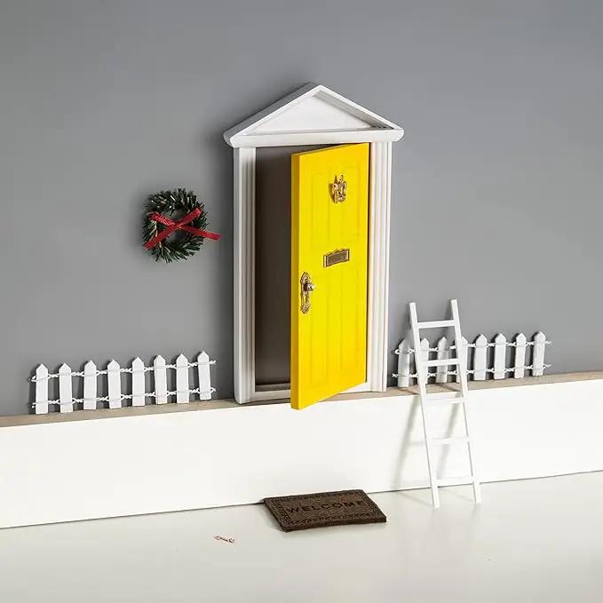 Wooden Yellow Fairy Door - Miniature Elf Door… by GreenHaven Gardens