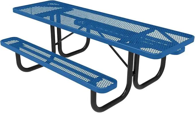 Coated Outdoor Furniture Heavy-Duty Portable ADA-Compliant Outdoor Picnic Table, Expanded Metal Patio Dining Furniture Made in America (8ft Rectangular, Both-Side Handicap, Textured Light Blue) by GreenHaven Gardens
