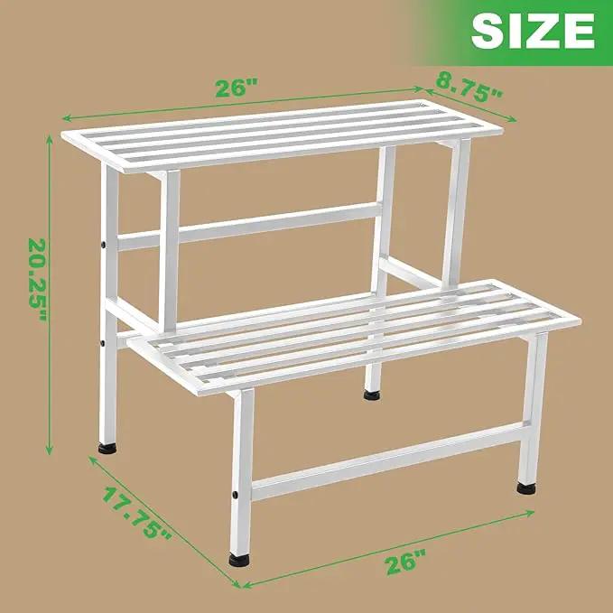 Metal Plant Stand Outdoor Plant Shelf Indoor,2 Tier Heavy Duty Ladder Plant Stands for Multiple Plants,26" L x 20.25" H x 17.75" W,White by GreenHaven Gardens