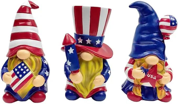 Spring & Summer-Themed Garden Statues – Adorable Outdoor Decor for Lawn, Patio & Porch (Patriotic Gnome Trio Figurines, 6" Set of Three Garden Statues and July 4th Decoration) by GreenHaven Gardens