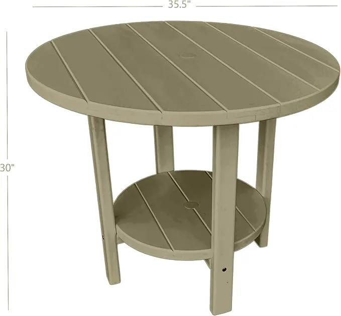 Phat Tommy Round Poly Resin Outdoor Patio Dining Table, All Weather Poly Patio Outdoor Furniture, Weatherwood by GreenHaven Gardens
