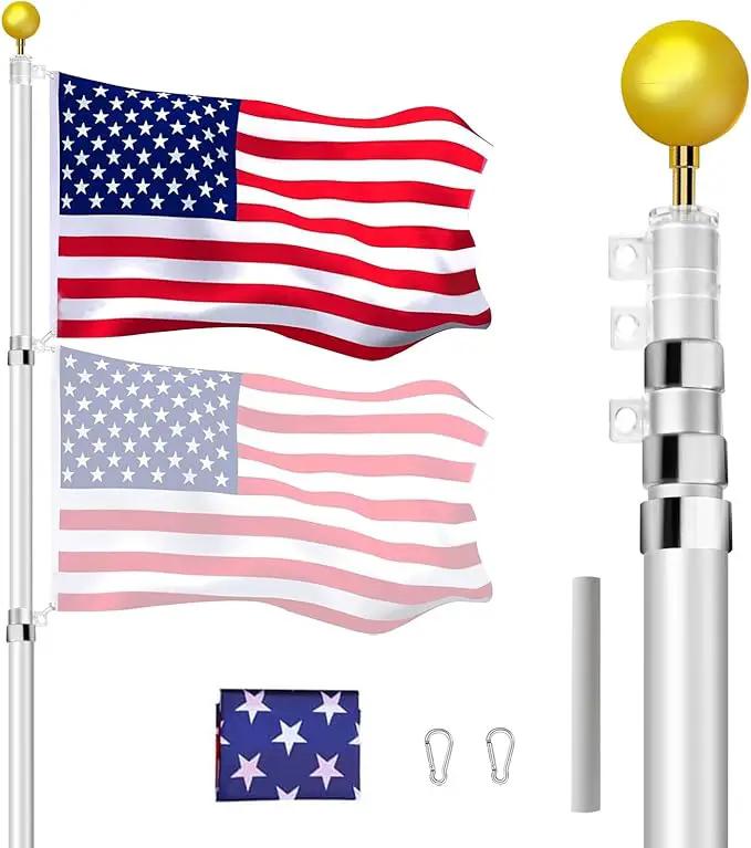16FT Telescopic Flag Pole Kit, Heavy Duty 16 Gauge Aluminum Outdoor In Ground Flag Poles with an Embroidered 3x5 USA Flag, for Residential or Commercial,Garden,Yard Flag Poles by GreenHaven Gardens