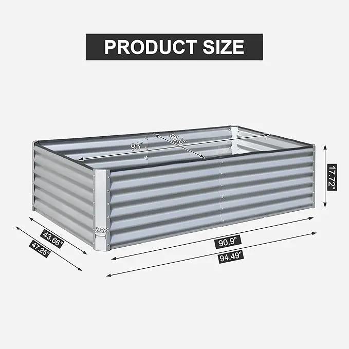 Domi Raised Garden Beds Outdoor, 8x4x1.5Ft Thickening Tall Metal Rectangular Deep Root Box Planter for Vegetables, Flowers, Herbs, and Succulents 1.5" Deep w/ 342 Gallon Capacity - Silvery by GreenHaven Gardens