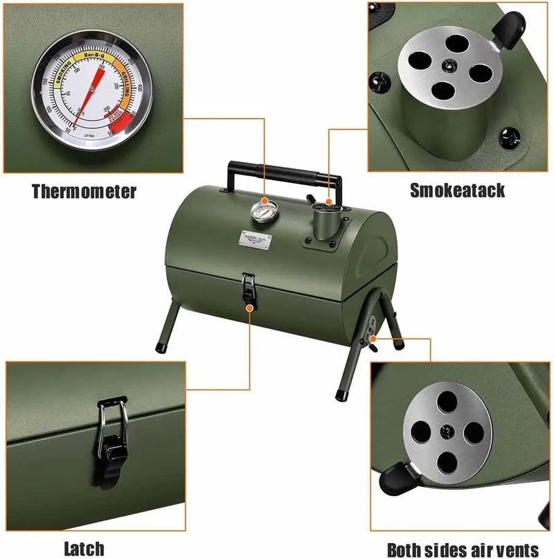MAISON HUIS Adjustable Portable Charcoal Grill Multi-functional Metal Small BBQ Smoker for Outdoor Hiking Picnic(Green) by GreenHaven Gardens