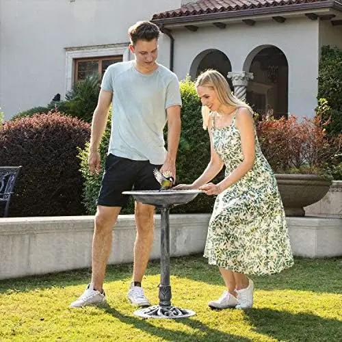 VIVOHOME 28 Inch Height Polyresin Lightweight Antique Outdoor Garden Bird Bath Gray by GreenHaven Gardens
