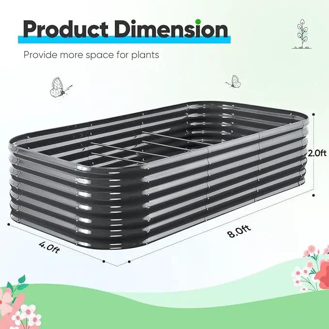 Quictent Galvanized Raised Garden Bed Kit, 8x4x2 ft Oval Metal Planter Box Tall for Vegetables Outdoor Backyard, Rubber Strip Edging Included (Dark Gray) by GreenHaven Gardens