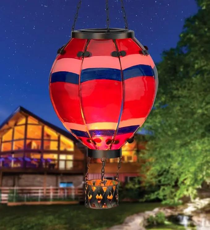 Regal Art & Gift Hot Air Balloon Solar Lantern – Hanging Solar-Powered LED Lights, Waterproof Portable Decorative Outdoor Lamp Made of Metal & Glass for Garden, Patios & Pathway – Stripe (Large) by GreenHaven Gardens