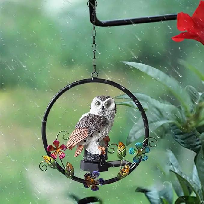 ASFSKY Gift for Owl Lovers Garden Solar Hanging Owl Statue Waterproof Outdoor Hanging Garden Decorations (Brown) by GreenHaven Gardens