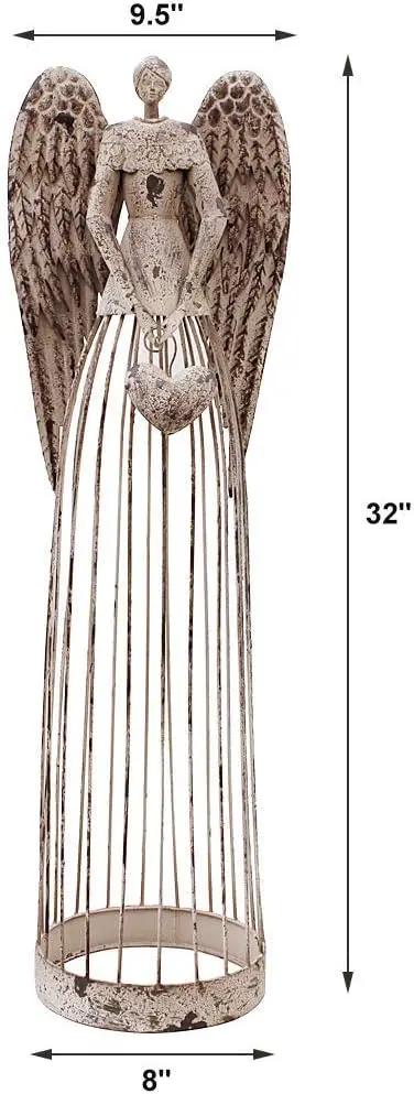Morning View Metal Angel Statue Decor for Garden Yard Art Outdoor Standing Large Angel Decorations with Heart Antique Patio Patio Lawn Holiday Christmas 32 Inches Tall by GreenHaven Gardens