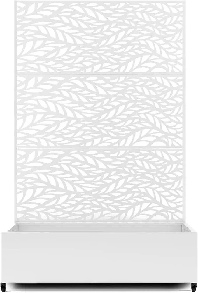 Raised Garden Bed with Trellis and Wheels,73"x47"x16" Metal Raised Garden Bed,White Flowing Leaf Metal Planter with Climbing Trellis for Vines & Vegetables by GreenHaven Gardens