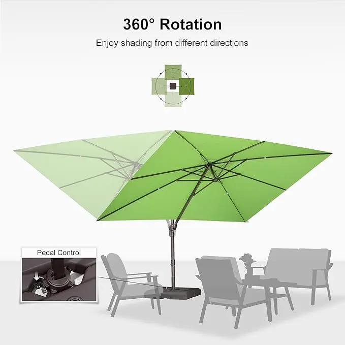 PURPLE LEAF 9' X 11.5' Rectangle Cantilever Umbrella Patio Umbrella Outdoor Aluminum Offset Hanging Umbrella with 360-degree Rotation for Pool Garden Backyard Deck, Green by GreenHaven Gardens