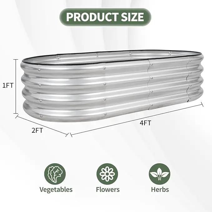 1MORE Galvanized Raised Garden Bed- Planter Garden Boxes Outdoor, Raised Beds for Gardening, 4x2x1ft Metal Garden Bed Kit for Vegetables Flower, Planter Raised Bed with Protective Tape & Tools.Silver by GreenHaven Gardens