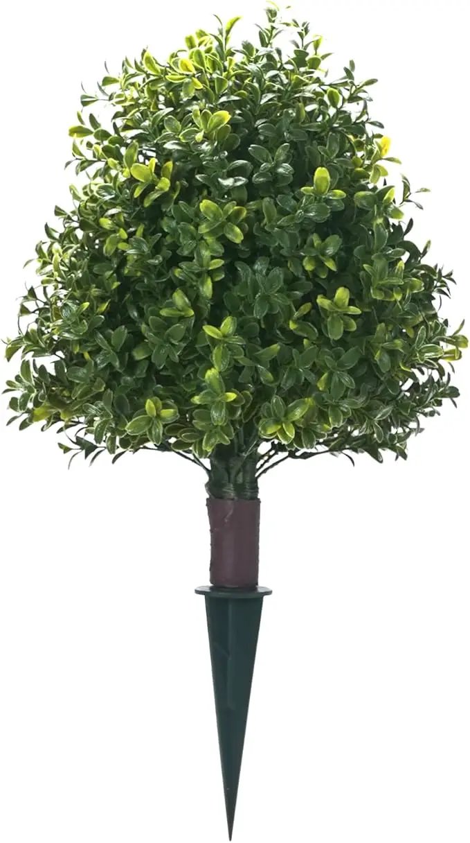 Artificial Boxwood Ball Trees with Ground Spike, 20" UV Resistant Artificial Shrubs, Fake Evergreen Artificial Plant Brush for Indoor Outdoor Front Porch Garden, 1 Pack by GreenHaven Gardens