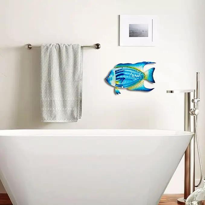 John's Studio Fish Sea Wall Decor Outdoor Metal Garden Hanging Art Glass Sculptures Home Ocean Theme Decorations for Kitchen Bathroom and Pool - Blue by GreenHaven Gardens