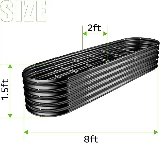 Land Guard 8×2×1.5ft Galvanized Raised Garden Bed Kit, Raised Garden Boxes Outdoor, Oval Metal Raised Garden Beds for Vegetables, Gray by GreenHaven Gardens