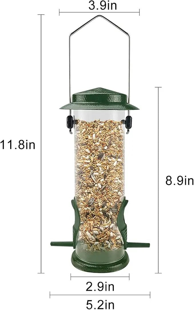 MIXXIDEA Wild Bird Feeders For Outdoors Hanging Stainless Steel Hanging Bird Feeder Tube, Finch Feeder For Garden Backyard Decoration Attractive Water Resistant Bird Feeders For Outside Green - 2 Pack by GreenHaven Gardens