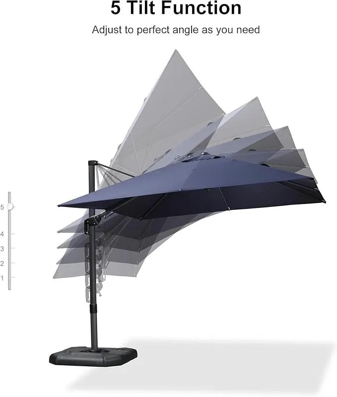 PURPLE LEAF 9.8' X 9.8' Tilting Patio Umbrella with Base Outdoor Cantilever Swivel Square Umbrella with Tilt Aluminum Offset Umbrella with 360-degree Rotation for Garden Deck Pool Patio Navy by GreenHaven Gardens