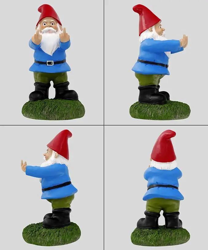 Gnometastic Middle Finger Gnome, 8.45in Tall - The Original Double Bird Garden Gnome Statue - Outdoor Funny Gnome Decoration and Lawn Ornament by GreenHaven Gardens