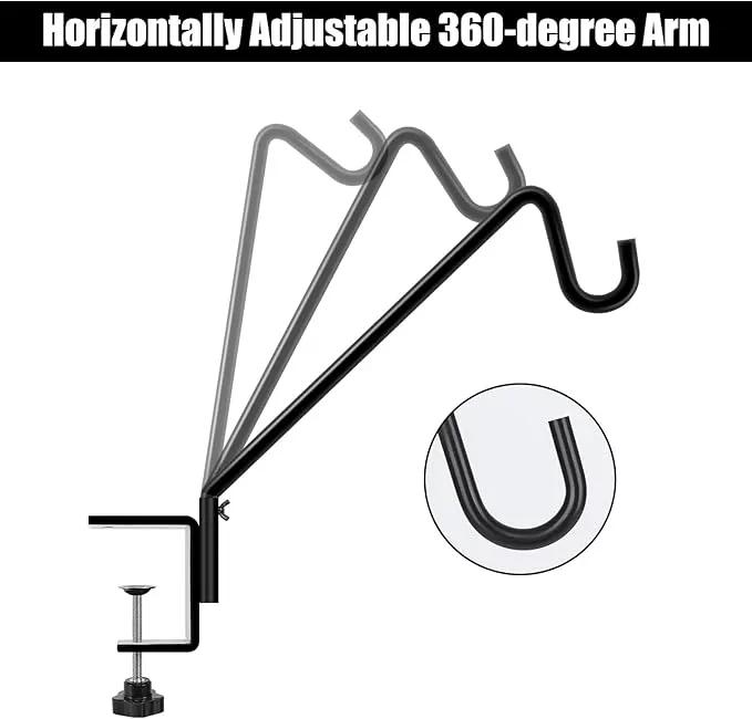 FEED GARDEN 2 Pack 14 Inch Deck Hook,Solid Steel Deck Hangers for Bird Feeders,Lanterns, Flower Basket and Suet Baskets with Clamp,Black by GreenHaven Gardens